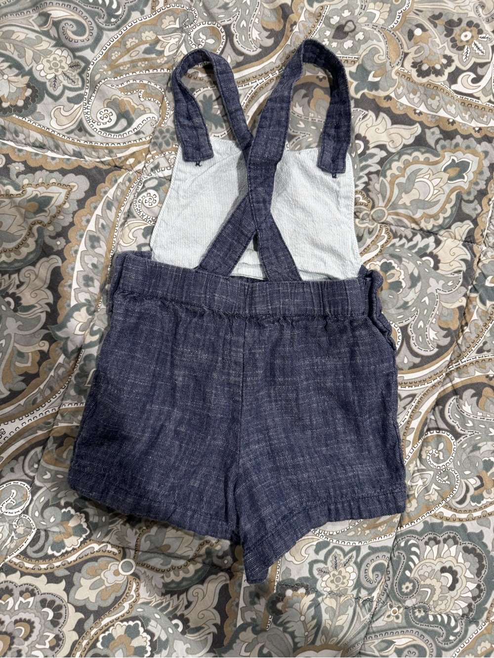 Tommy Bahama Navy Blue Infant Short Overalls with Bear Motif - Picture 2 of 3